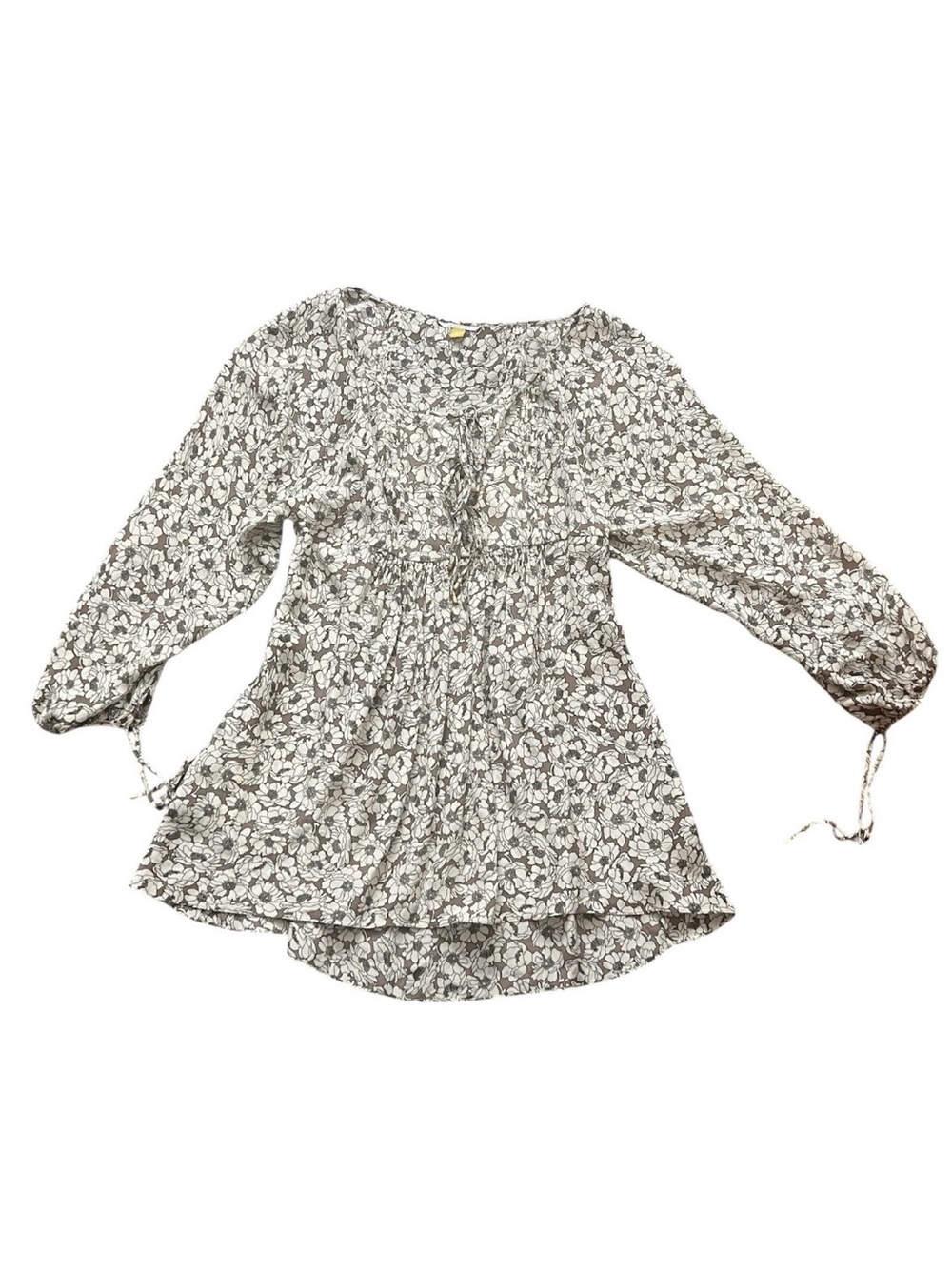 Leifsdottir Silk Tunic SZ 10 Cream/Brown Floral Boho Hipster Cottagecore